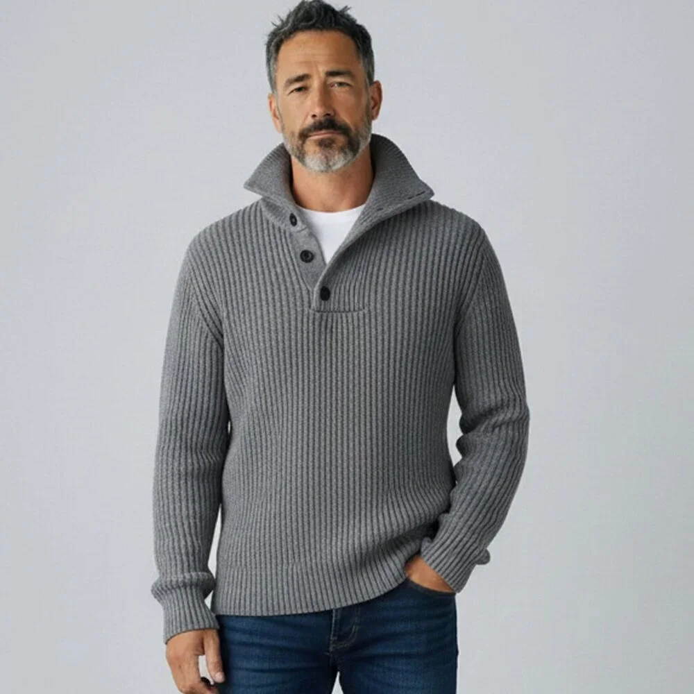 Matinique Henley Funnel Neck 100% Cotton Heavy Cable Knit Sweater Gray Size L